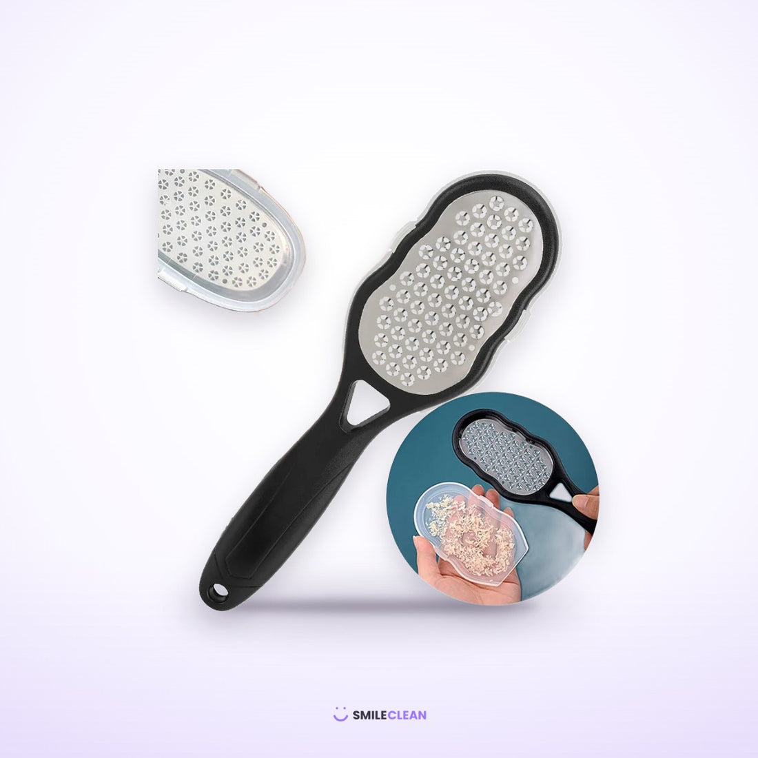 פצירת רגליים מנירוסטה עם מגש איסוף – SmileClean