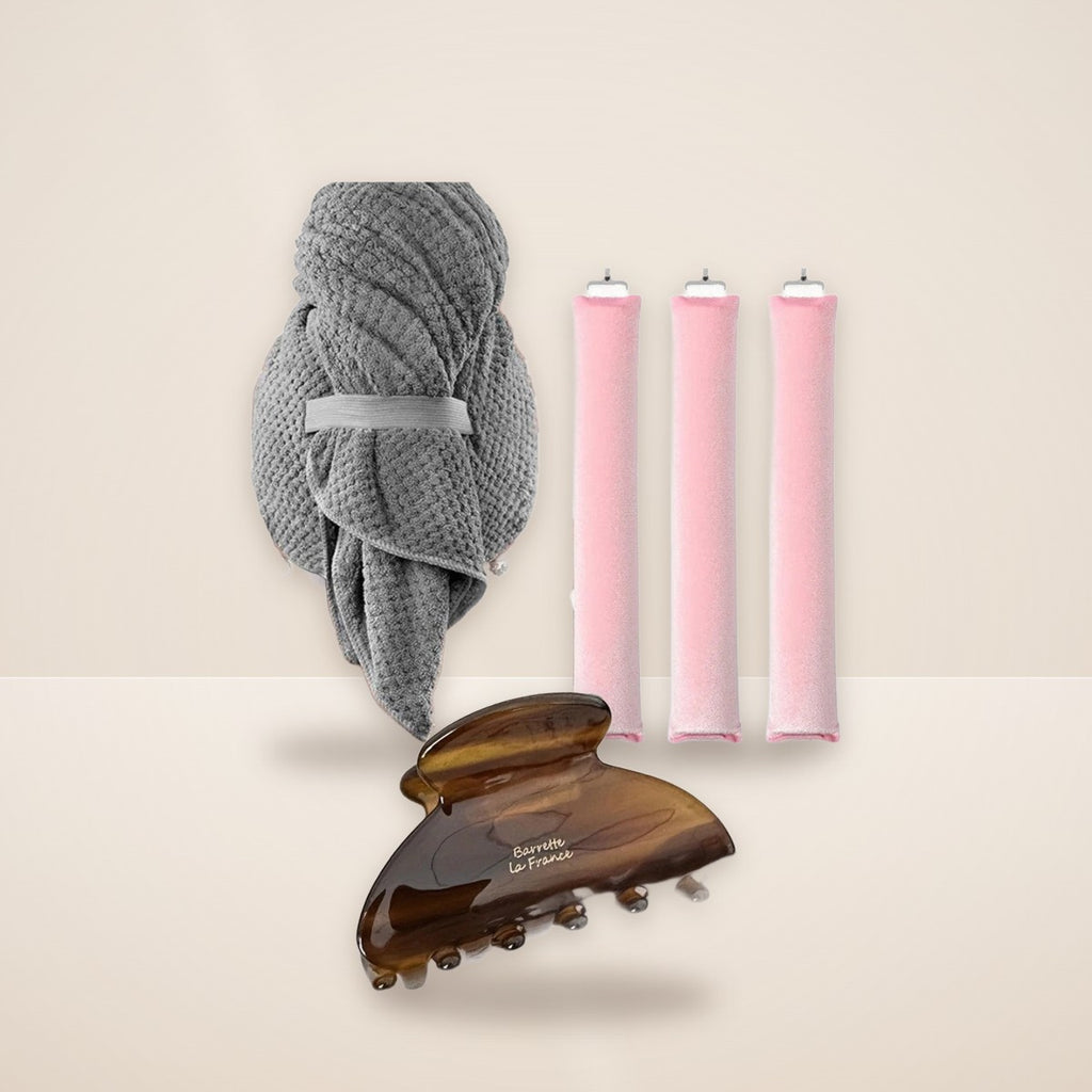 ערכת שיער – מגבת טורבן, רולים וקליפס
